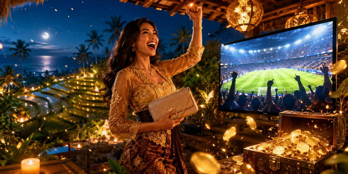 Suasana festival taruhan dengan pencahayaan neon yang hidup dan penuh energi