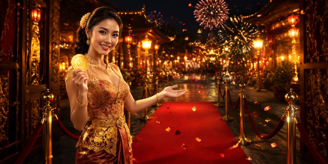Suasana festival kasino yang meriah dengan dekorasi warna-warni dan kerumunan penggemar hiburan