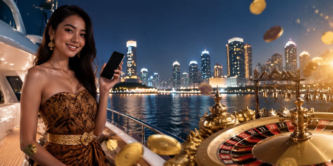 Model Vietnam berpose di meja roulette kasino mewah dengan ekspresi percaya diri